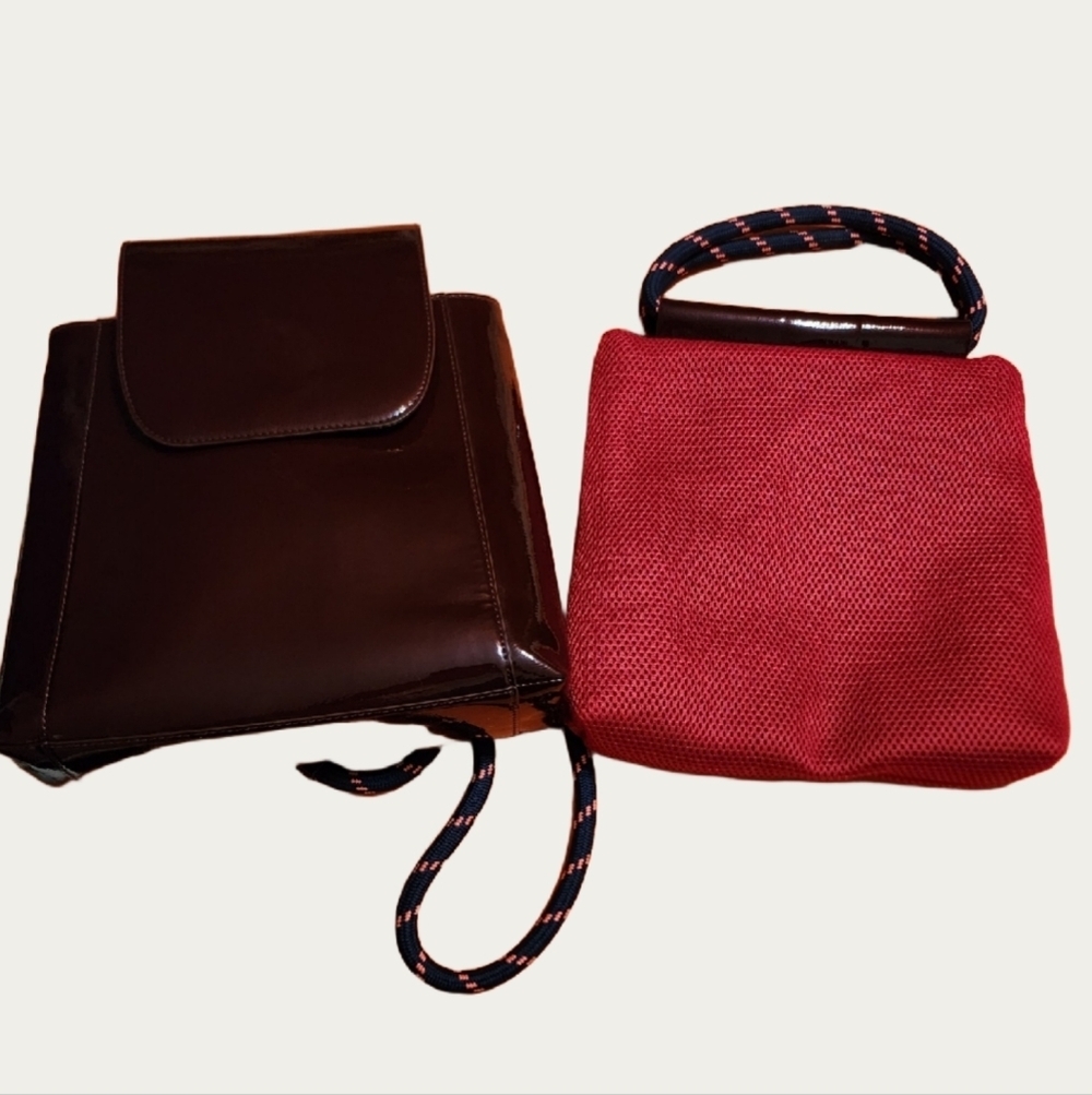 BURGUNDY FAUX Patent LEATHER Backpack - Picture 2 of 12